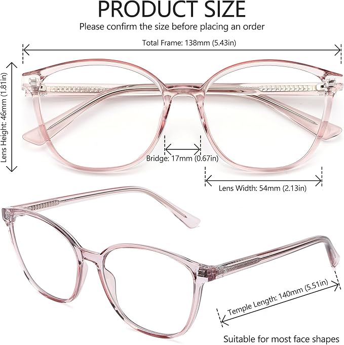 Women's Blue Light Blocking Glasses, TR90 Frame Computer Gaming Glasses Anti Eyestrain & UV Glare RF6208