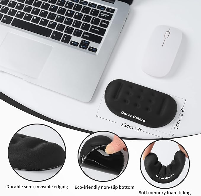 UnivoColors Black Superfine Memory Foam Wrist Rest Soft Gel Ergonomic Mouse Pad Wrist Support for Mouse, Gaming, Computer, Laptop, Office