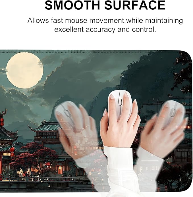Mouse Pad, Large Anti-Slip with Stitched Edges Desk Mat Desktop Laptop Computer Desk Keyboard Mat,Table Protector Blotter Mat (Moon, 31.5" x 11.8")