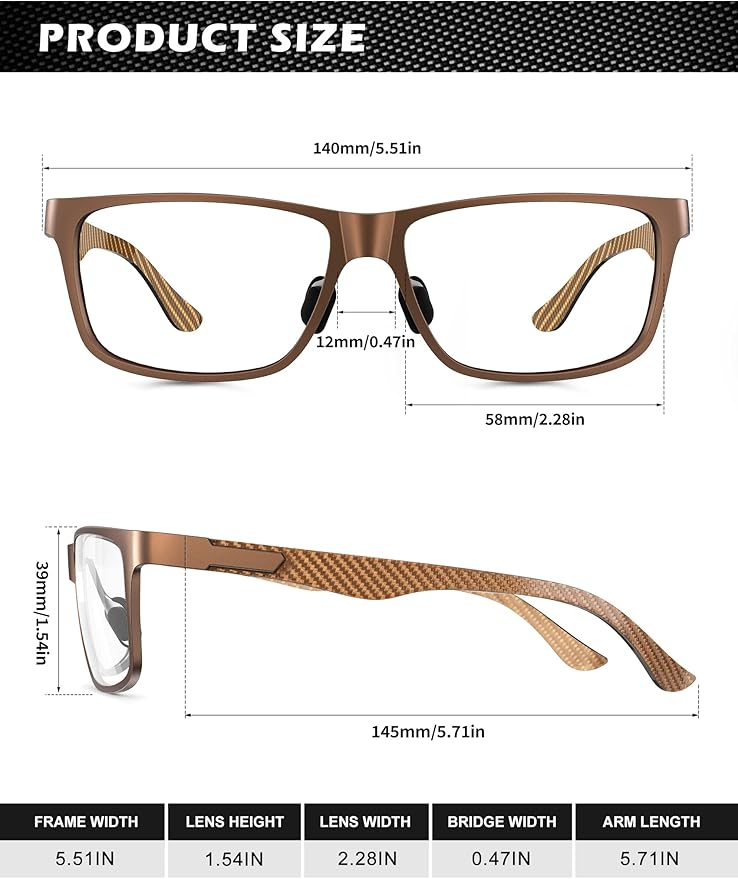 ANYLUV Carbon Fiber Reading Glasses for Men Women, Blue Light Blocking Computer Readers, Anti Glare Spring Hinge