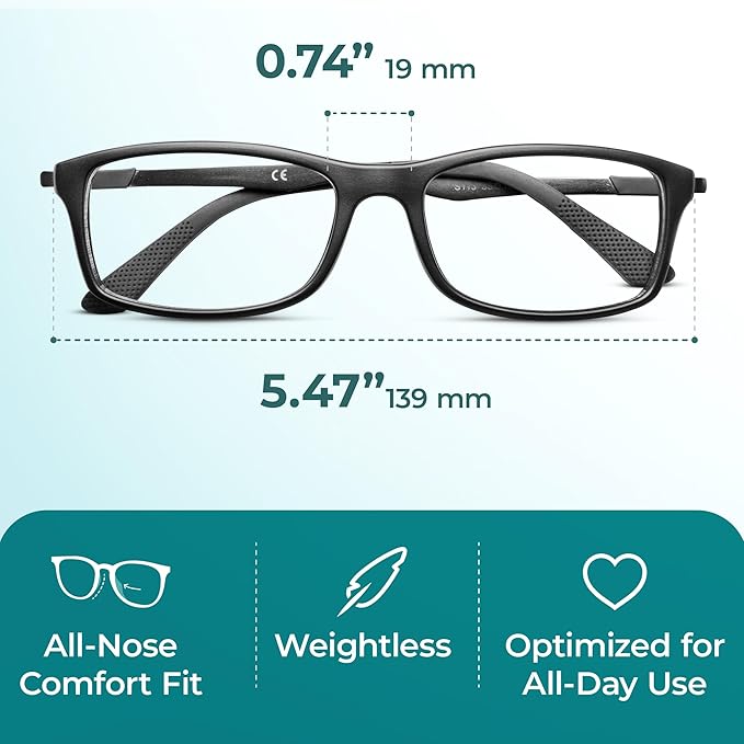 Prospek Blue Light Glasses Reading for Men and Women, For Computer Use, Blue Light Protection, Clear Lens 0 to +3.0 Diopters