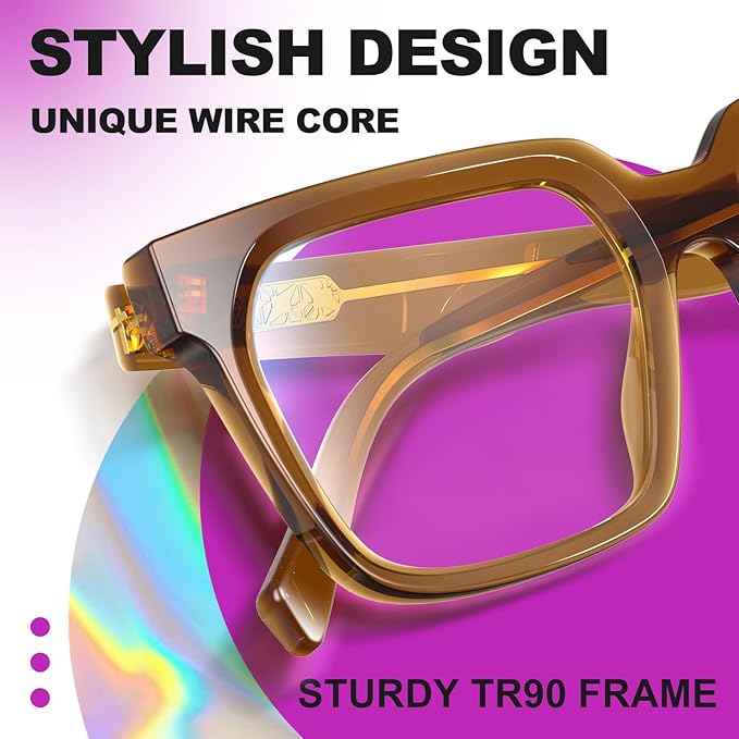 VISOONE Rectangle TR90 Blue Light Blocking Glasses Computer Eyewear with Preppy Look for Women and Men Cougar