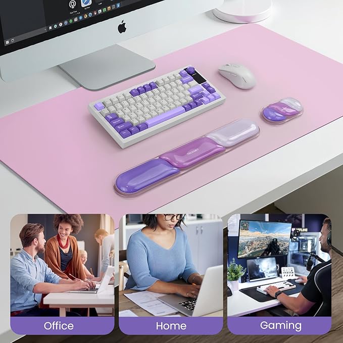 TECKNET Clear Gel Wrist Rest for Computer Keyboard, Ergonomic Gel Keyboard Wrist Rest Set for Typing Pain Relief, Comfortable Silicone Wrist Support Pad for Office/Computer/Laptop/Gaming, Purple