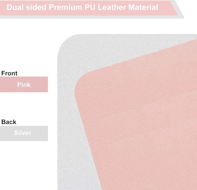 Dual Sided PU Leather Desk Pad, Mouse Pad, Office Desk Mat, Non-Slip Laptop Desk Pad, Waterproof Desk Writing Pad for Office and Home (31.5" x 15.7", Pink+Silver)