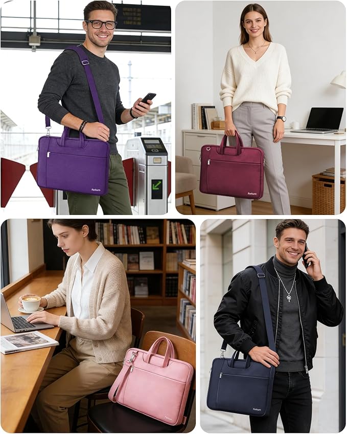 Ferkurn Laptop Case Bag Women Men Computer Sleeve with Shoulder Compatible with HP/Inspiron/Thinkpad/Vivobook/MSI/Surface, 15.6 inch, Violet