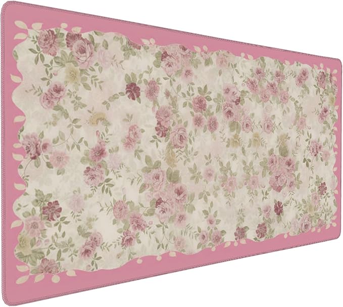 Aesthetic Floral Desk Pad for Women, Pink XXL Large Mouse Pad with Stitched Edges, Non-Slip Office & Home Desk Mat for Computer, Keyboard, Cute Office Decor & Supplies