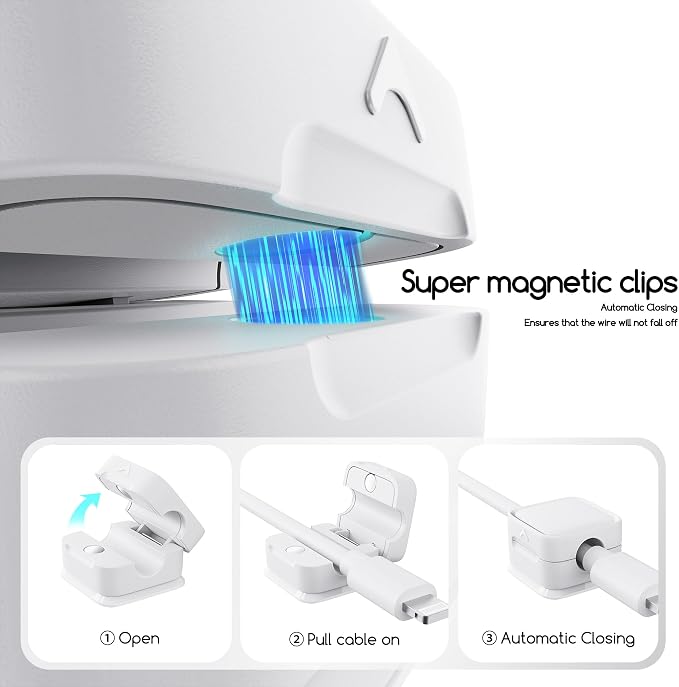 Cord Organizer Holder, 8 Pack Magnetic Desk Cable Clips Management, Hide Phone Charging Cable Keeper, Strong Adhesive Wire Charger Holder for Nightstand, Kitchen Appliances, Office Supplies - Image 6