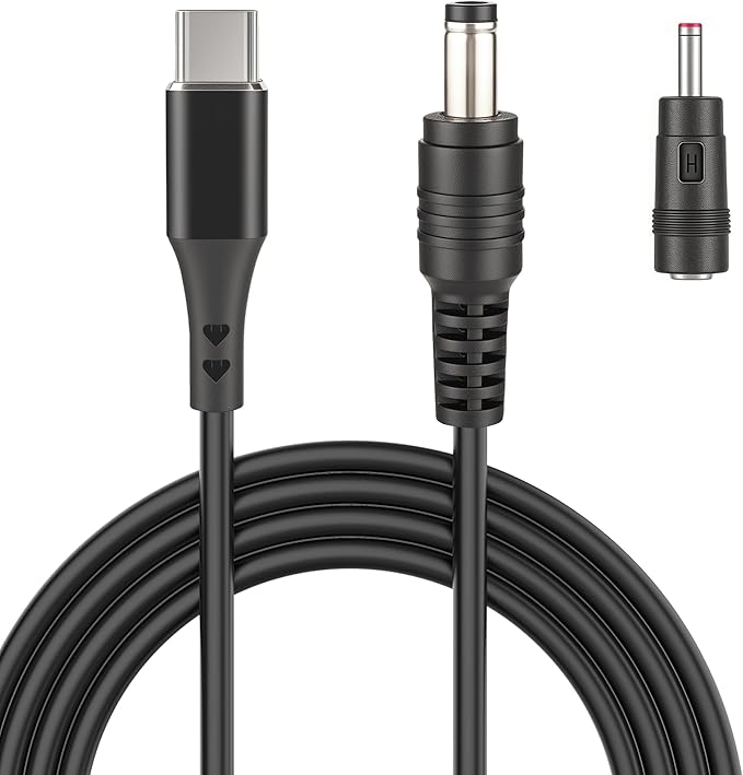 USB C to DC 5V to 12V Step Up Power Cable,5.5mmx2.5mm Power Cable and 3.5mmx1.35mm Adapter，PD Trigger to 12V 3A Output，for Router, LED Light, Camera，Work with PD Charger/Power Bank，3.3FT