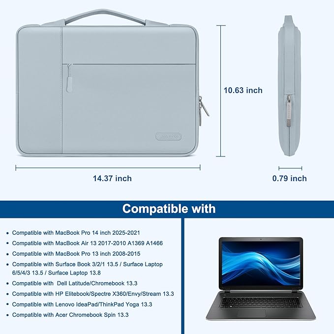 MOSISO Laptop Case 13.3 inch, 13-13.3 inch Laptop Sleeve with Handle Compatible with MacBook Air/Pro 13/Pro 14 M5 M4 M3 M2 M1,HP Dell ASUS Lenovo, Polyester Multifunctional Computer Bag, Baby Blue