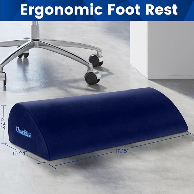 CloudBliss Foot Rest for Under Desk at Work,Office Desk Accessories with Soft Foam and Washable Removable Cover, Foot Stool for Office, Car, Home to Foot Support and Relax Ankles, Blue, Long
