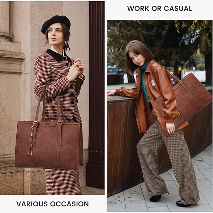 LOVEVOOK Laptop Bag for Women Vintage Leather Laptop Tote 17.3 inch Large Capacity Computer bag with Clutch Purse for Work