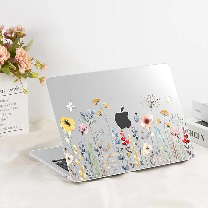 G JGOO Compatible with MacBook Air 13 inch Case 2026 2025-2022 M5 A3449 M4 A3240 M3 A3113 M2 A2681, Clear Hard Shell for MacBook Air 13.6 inch Case + Keyboard Cover + Screen Protector, Garden Flower