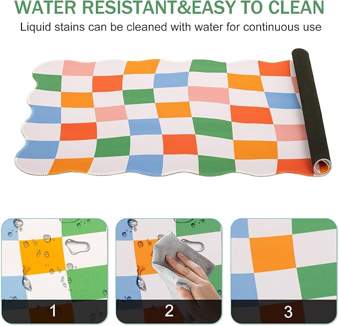 L-SPOUTTO Checkered Mouse Pad,Geometric Desk Mat XXL Large Scalloped Gaming Mousepad,35.4x15.7in Non-Slip Base Keyboard Pad Waterproof Desktop Mat for Laptop Computer Game Home Office-Checkered