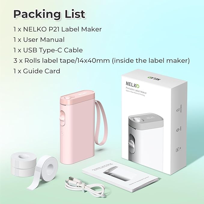Nelko Label Maker Machine with Tape, P21 Bluetooth Label Printer with 3 Tapes, Wireless Mini Label Makers with Multiple Templates Icon Font Custom for School Office Home, Pink