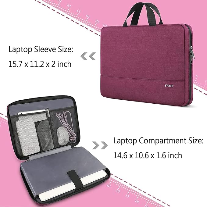 Ytonet Laptop Case 15.6 Inch, TSA Friendly Laptop Sleeve Cover with Handle for Women, Protective Slim Computer Carrying Case Compatible with HP Dell Lenovo Asus Notebooks, Purple Red | TSA Friendly, with Handle, for Women, Protective, Slim, Purple Red