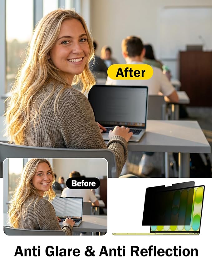 F FORITO 360° Privacy Screen Protector Compatible with 2026 MacBook Neo 13 inch A18 Pro Chip A3404 - Anti Blue Light Anti Glare and Scratch Resistant Laptop Privacy Screen Shield