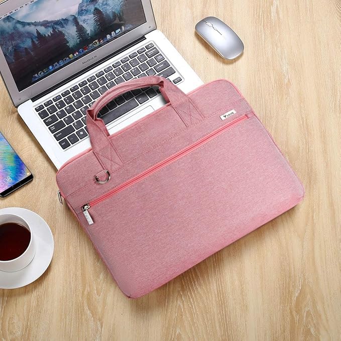 Voova Laptop Bag 13-14 Inch, 360° Protective Laptop Case Sleeve with Shoulder Strap Compatible with Macbook Air 13, MacBook Pro 13/14, Waterproof Computer Bag Slim Briefcase for Men Women, Pink