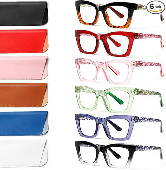 6 Pack Reading Glasses for Women Blue Light Blocking Computer Square Readers with Spring Hinge (Multicolor, 1.50, x)