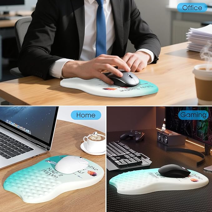 MROCO Ergonomic Mouse Pad with Wrist Support, Wrist Rest Mousepads for Carpal Tunnel Pain Relief, Memory Foam Pad with Massage Bulge and Non-Slip Base for Office, Home, Feather Arrow
