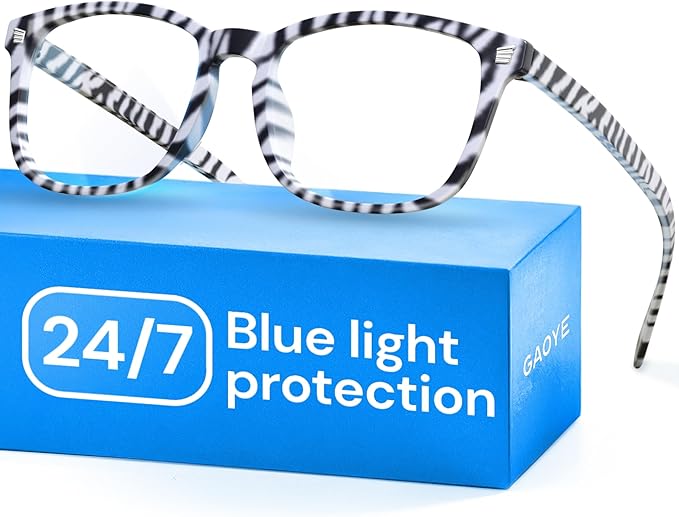 Gaoye Zebra Blue Light Glasses for Computer & Gaming - Anti UV Ray Lenses, Scratch-Resistant & Comfort Fit