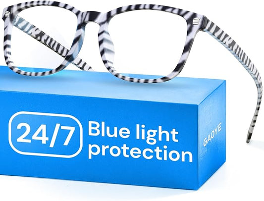 Gaoye Zebra Blue Light Glasses for Computer & Gaming - Anti UV Ray Lenses, Scratch-Resistant & Comfort Fit