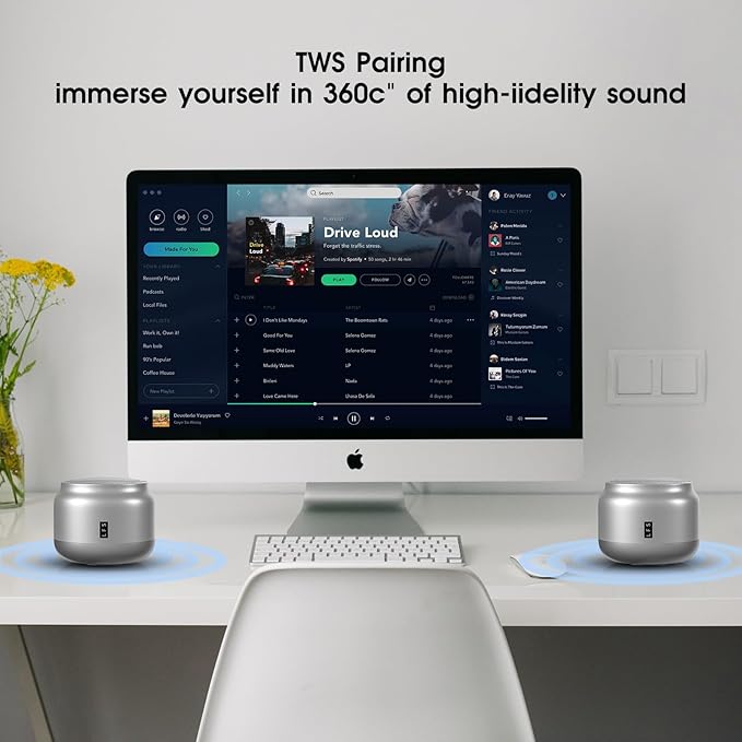 LFS Portable Bluetooth Speaker,Small Bluetooth Speake,Ultra Long Play 15 Hours,TWS Pairing,Suitable for Home,Pool,Beach,Boating, Hiking, Camping for Waterproof Outdoor Mini Speaker-Silver White