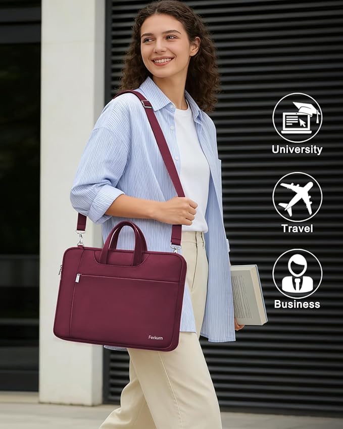 Ferkurn Laptop Case Bag Women Men Computer Sleeve with Shoulder Compatible with HP/Inspiron/Thinkpad/Vivobook/MSI/Surface, 17.3 inch, Red
