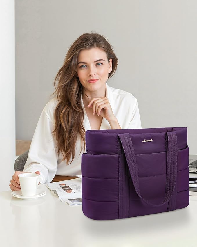 LOVEVOOK Tote Bag for Women, Large Puffer Work Tote Laptop Bag, Lightweight Travel Tote Bag with Zipper Gifts for Women