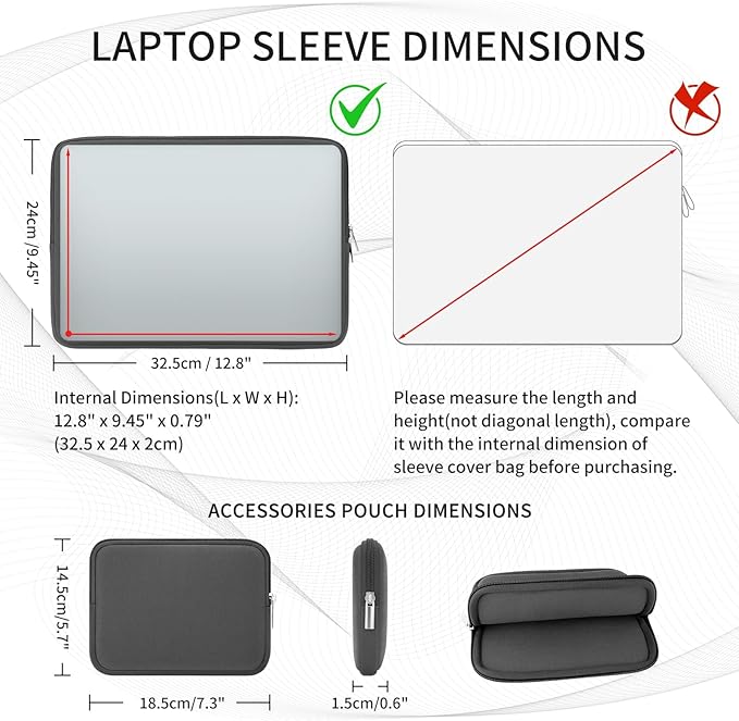 RAINYEAR Laptop Sleeve Case Compatible with 13.3 Inch Notebook Computer Tablet Chromebook 14" MacBook Pro/Max M1 M2 M3 M4 M5 Soft Carrying Bag Zipper Protective Cover with Accessories Pouch (Gray)