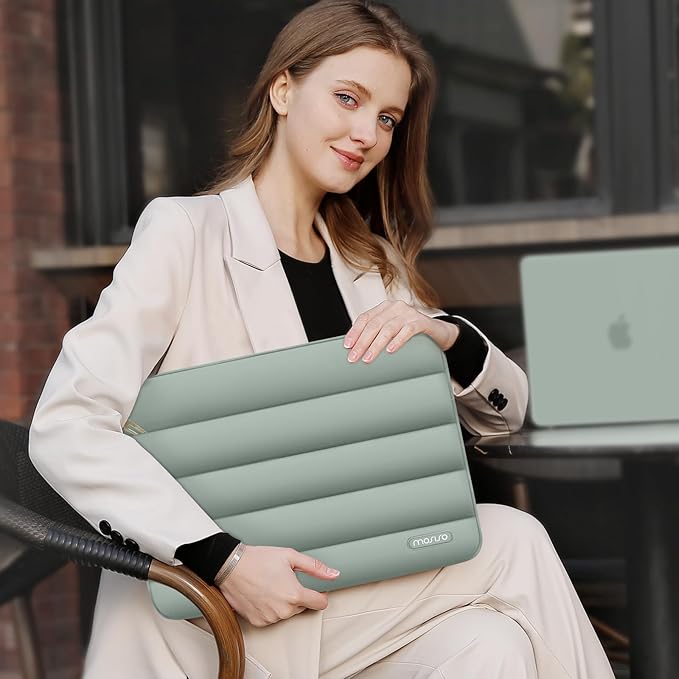 MOSISO Laptop Case 16 inch, 15-15.6 inch Puffy Laptop Sleeve Compatible with MacBook Pro 16 M5 M4 M3 M2 M1, HP Dell ASUS Acer Toshiba Lenovo, Polyester Horizontal Bag with Small Case, Antique Green