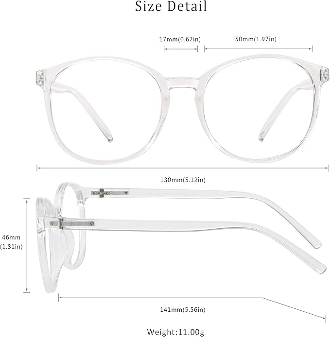 LifeArt Round Blue Light Blocking Glasses, Computer Glasses, Gaming Glasses, TV Glasses for Women Men (Clear, 5.00 Magnification)