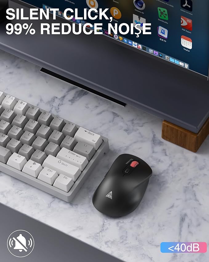SOLAKAKA SM66 Silent Dual Mode 2.4GHz Wireless Mouse with 2 Side Buttons, 4800 DPI,Rechargeable Computer Mouse for Laptop,PC(Black)