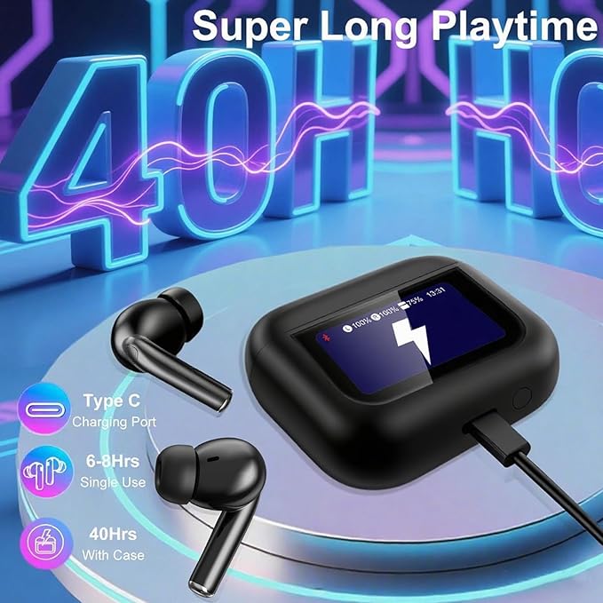 Wireless Earbuds, Earphones Wireless Bluetooth 5.4 In Ear Headphones, 40H Hifi Sound ANC Noise Canceling Earbuds, Touch Screen Ear Buds Multifunctional Headsets for Android/IOS Work Gym Sports (Black)