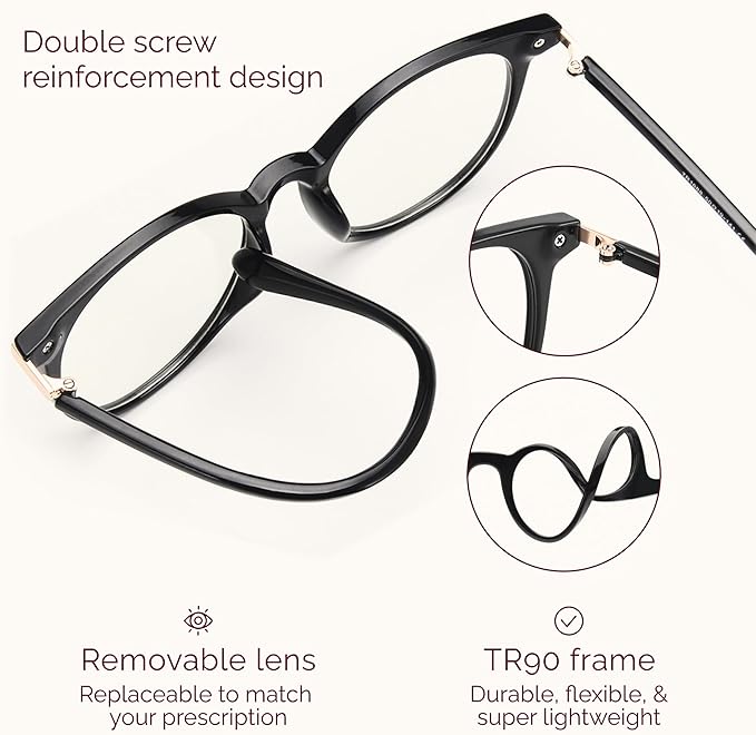 Gaoye Blue Light Blocking Glasses, Retro Round Eyewear Frame Anti Eyestrain Computer Glasses for Women Men - GY1688 (Light Black Frame/Transparent Lens)