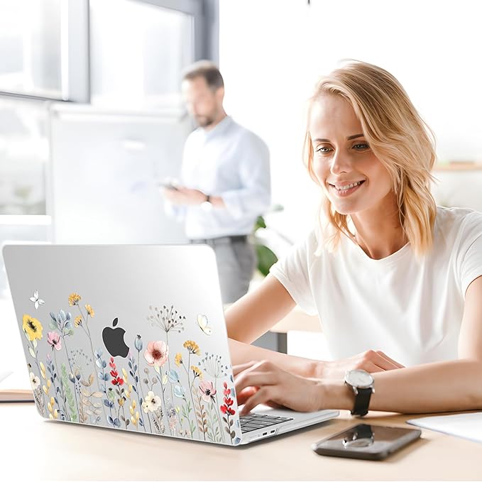 G JGOO Compatible with MacBook Air 13 inch Case 2026 2025-2022 M5 A3449 M4 A3240 M3 A3113 M2 A2681, Clear Hard Shell for MacBook Air 13.6 inch Case + Keyboard Cover + Screen Protector, Garden Flower