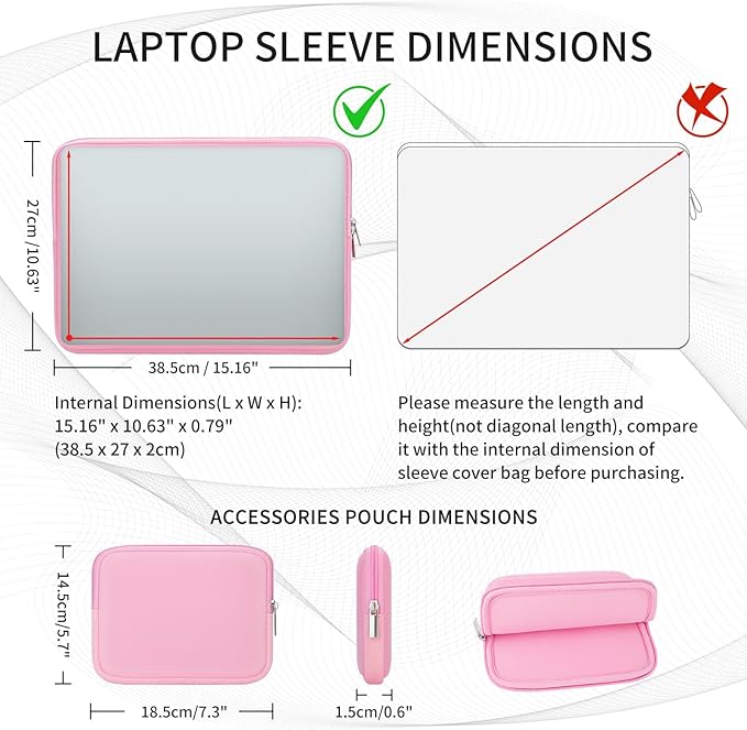 RAINYEAR 15.6 Inch Laptop Sleeve Protective Case Soft Carrying Zipper Bag Cover with Accessories Pouch, Compatible with 15.6" Notebook Computer Chromebook (Pink)