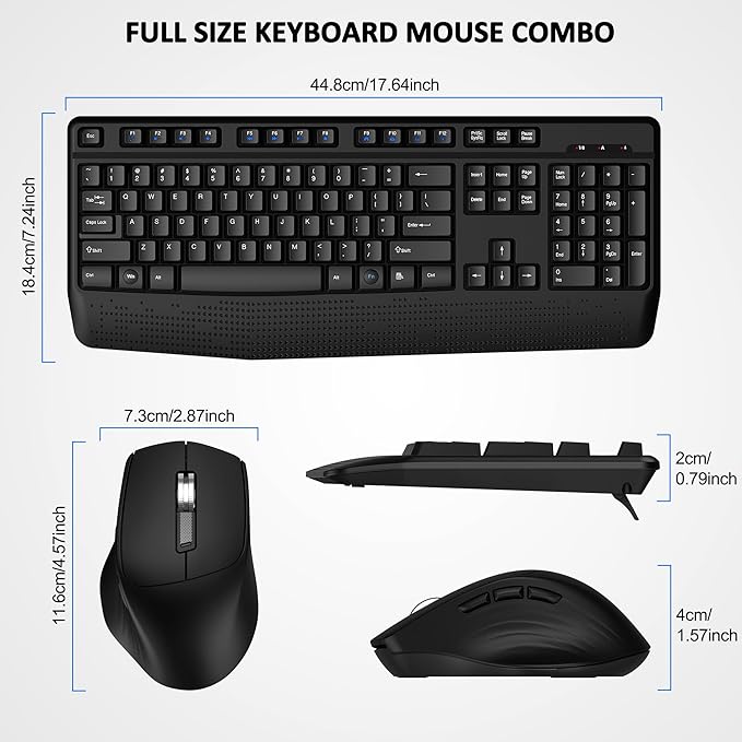 Wireless Keyboard and Mouse Combo, Full-Sized 2.4GHz Wireless Keyboard with Comfortable Palm Rest and Optical Mouse for Windows, Mac OS PC/Desktops/Computer/Laptops (Dark Gray)