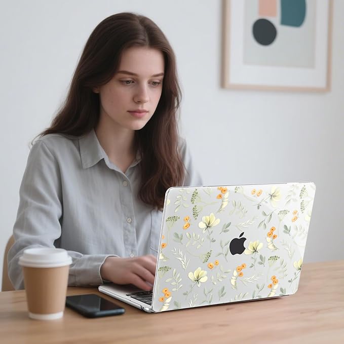 G JGOO Compatible with MacBook Air 13 inch Case 2026 2025-2022 M5 A3449 M4 A3240 M3 A3113 M2 A2681, Hard Shell for MacBook Air 13.6 inch Case + Keyboard Cover + Screen Protector, Green Leaf