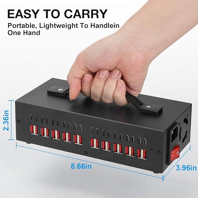 Portable USB~C Charger Block, 300W(40A) 40Port (20 USΒ A & 20 USΒ~C Port) Home USΒ Charging Station for Multiple Devices, Desktop USB Wall Charger Compatible with iPhone, iPad, Kindle, Tablets, Watch