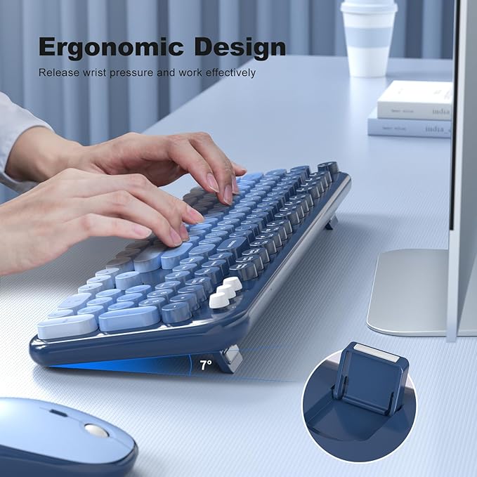 Wireless Keyboard and Mouse Combo, Typewriter Full Size Keyboard with Number Pad, Ergonomic Design for Windows PC Computer Laptop Desktop, Home and Office Use -Blue