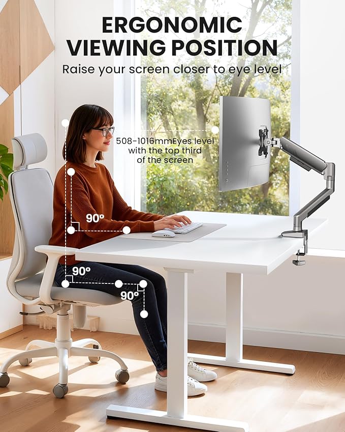 ErGear Single Monitor Arm, Fully Adjustable Monitor Mount for 13–32 Inch Screens, Fast Install Computer Monitor Stand with Tool-Free VESA Mount, Cable Management, Holds 19.8 lbs, Max VESA 100x100mm