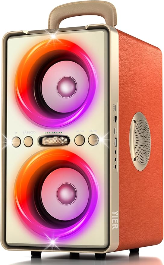 Bluetooth Speaker, 240W Peak Loud Party Speaker with Big Bass, 20H Playtime, TWS, BT5.3, Large Portable Wireless Boom Box with LED Light for Outdoor Backyard Beach Home (Leather Orange)