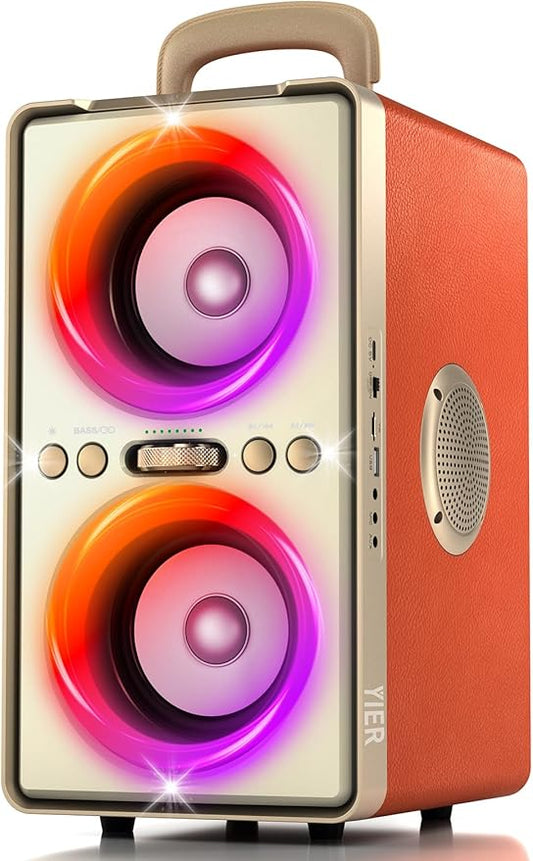 Bluetooth Speaker, 240W Peak Loud Party Speaker with Big Bass, 20H Playtime, TWS, BT5.3, Large Portable Wireless Boom Box with LED Light for Outdoor Backyard Beach Home (Leather Orange)