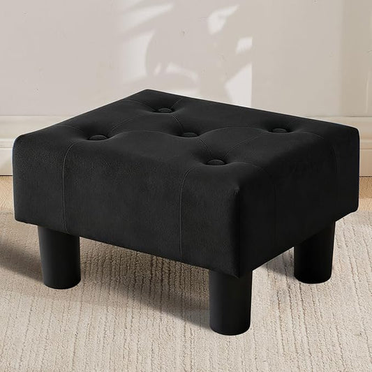 Small Foot Stool Ottoman, Velvet Footstool Ottoman Foot Rest for Couch, Rectangle Footstools and Ottomans Small for Living Room, Entryway and Bedroom (Black)