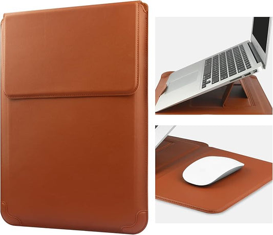 HoYiXi 14 Inch Laptop Sleeve Case Leather Bag with Stand Compatible with Mac Book Pro 14 2021/ASUS Vivobook 14/HP Pavilion X360/IdeaPad 14/Dell HP ASUS Acer Huawei Matebook 14'' PC, Brown
