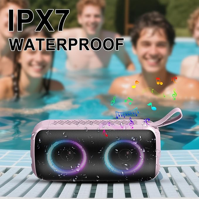 Bluetooth Speaker, 2026 New Portable Wireless Speaker with 6D Loud Sound, IPX7 Waterproof Stocking Stuffers, HD Call, RGB Lights, 12H Playtime for Home/Party/Outdoor/Beach, White Elephant Gift