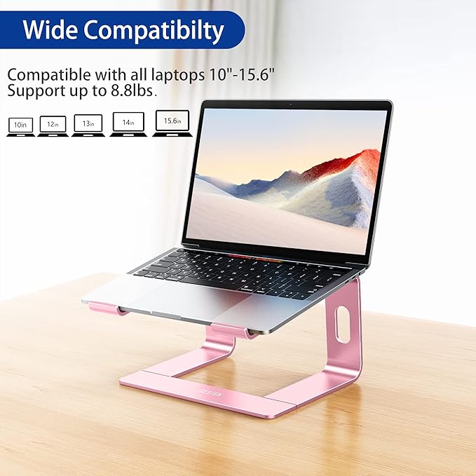 BESIGN LS03 Aluminum Laptop Stand, Ergonomic Detachable Computer Stand, Notebook Holder Compatible with Air, Pro, Dell, HP, Lenovo More 10-15.6" Laptops, Pink