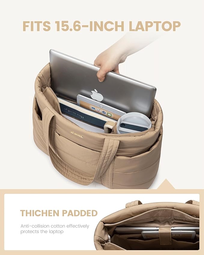 LOVEVOOK Tote Bag for Women, Large Puffer Work Tote Bag for 17.3 Inch Laptop, Lightweight Travel Tote with Zipper Gifts for Women