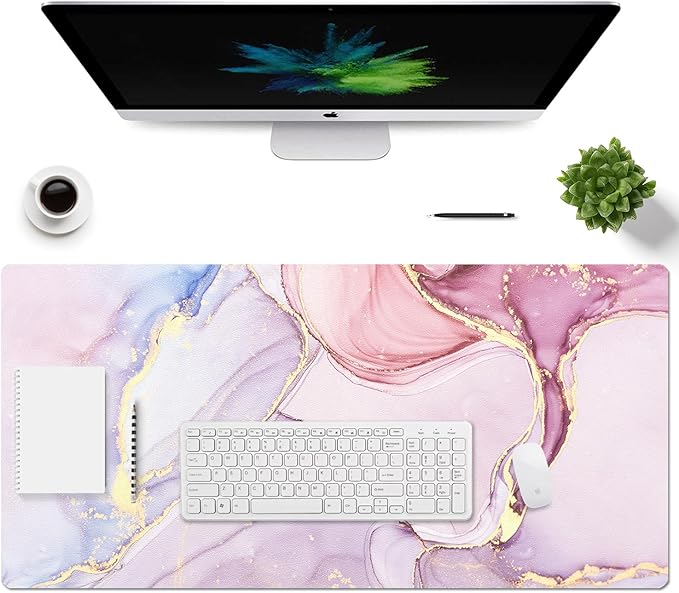 Large Mouse Pad, Desk Mat for Desktop, Dual Side PU Leather Waterproof Gaming Mousepad Desk Pad, Desk Protector Writing Pads Desk Accessories for Office and Home (A-Pink Marble, 35.5''X15.8'')