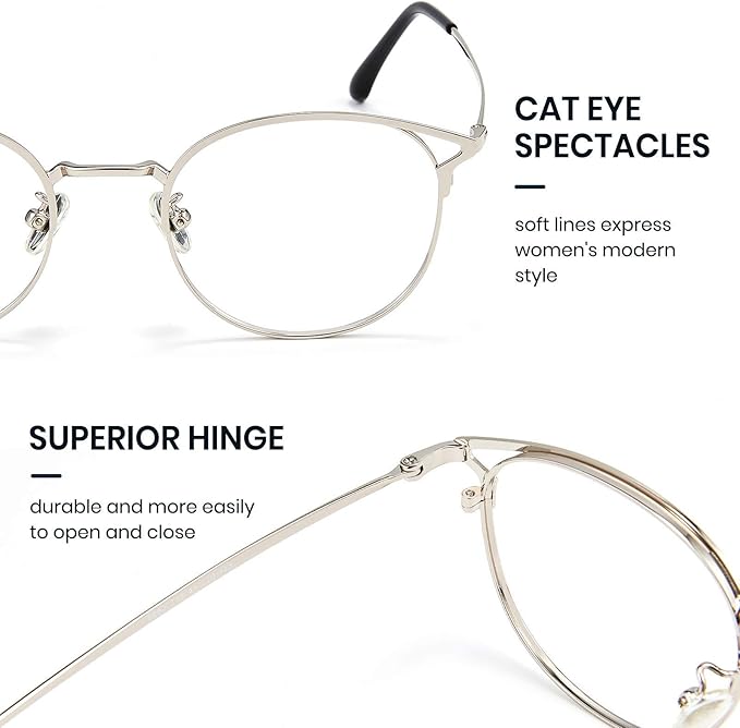 Cyxus Blue Light Glasses for Men and Women, Round Metal Frame Computer Eyeglasses for Office, Gaming, Reading 8090